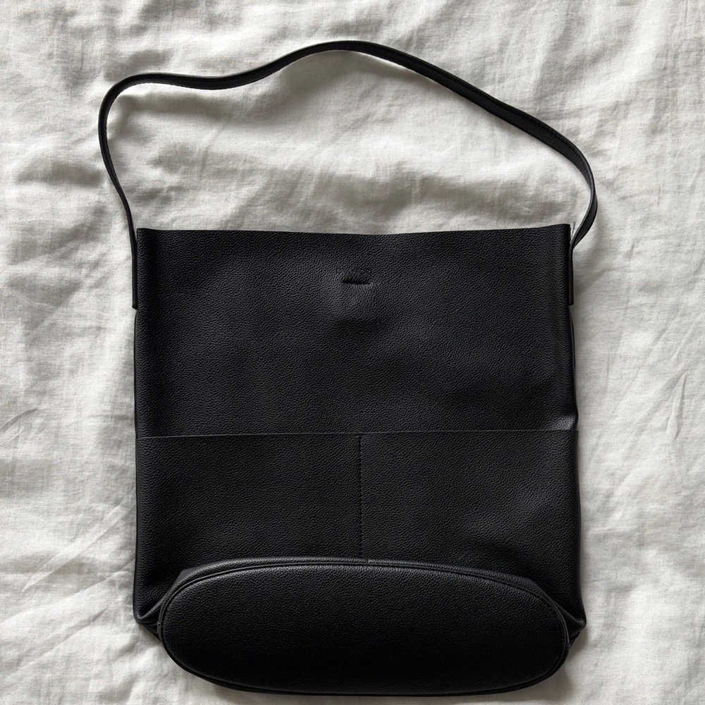 OAK + FORT Black Pebbled Leather Hobo Bag